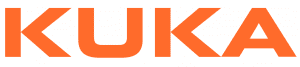 KUKA-Logo in orange auf transparentem Hintergrund, markante Blockschrift