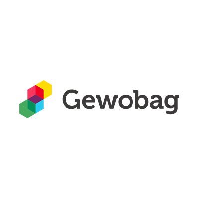 „Gewobag-Logo mit bunten, überlappenden Würfeln: Rot, Gelb, Grün.“