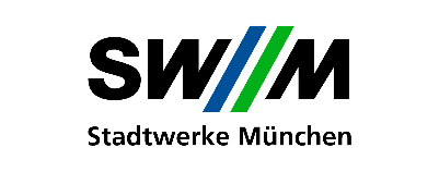 Logo der SWM: „SWM“ in Fettschrift mit Streifen, darunter „Stadtwerke München“.